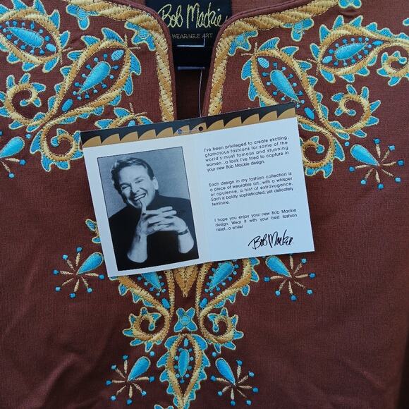 Bob Mackie Brown Embroidered Tunic Top Size 1X NWT Boho - Picture 5 of 5